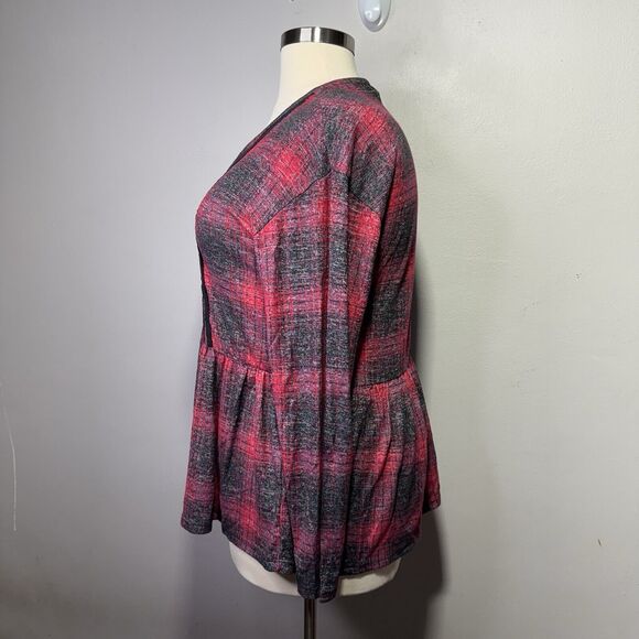 Maurices Plaid Button-Front Peplum Top Women’s Size XXL Red Black & Purple - Picture 2 of 11